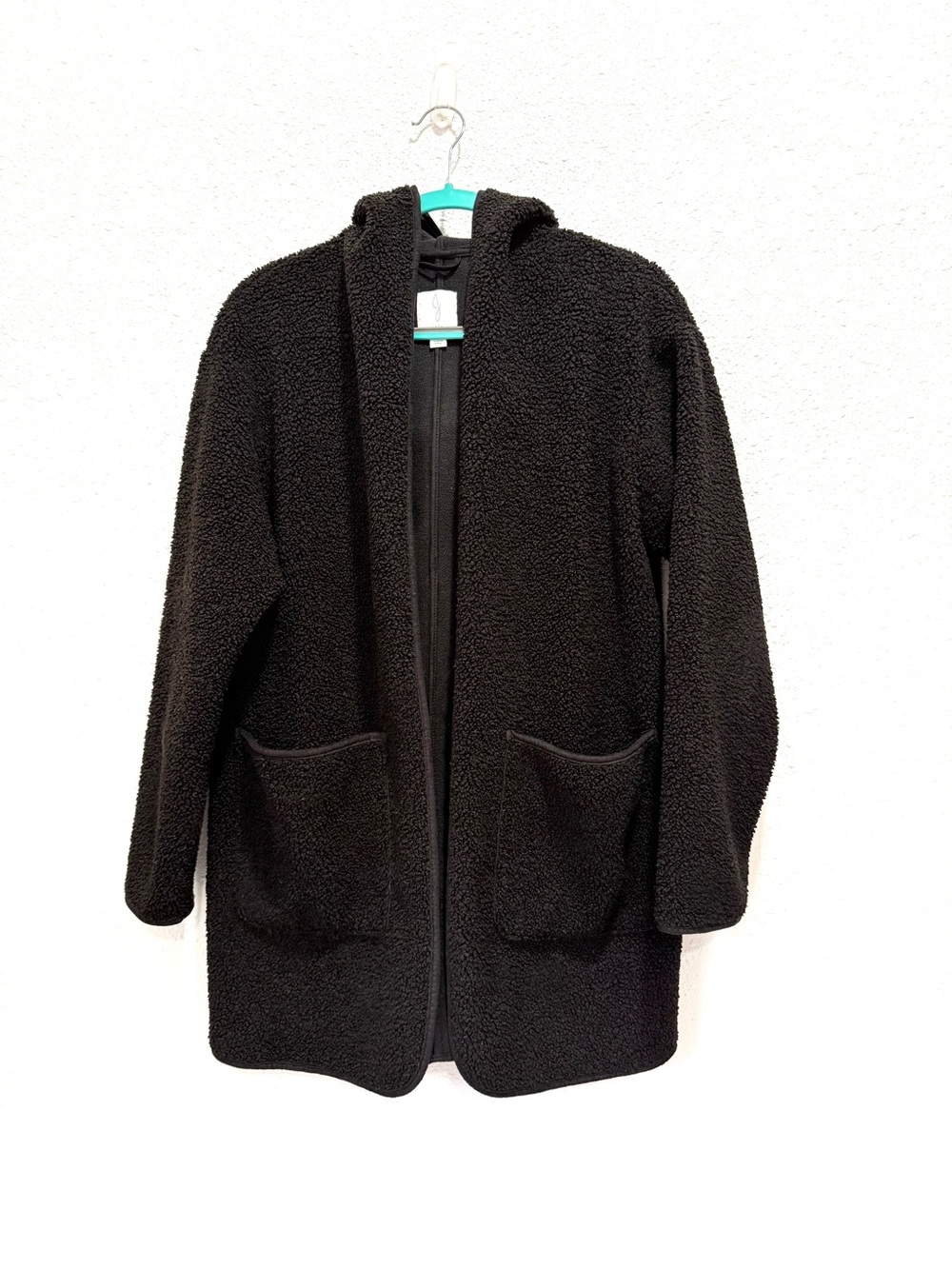 Joie woman's Black hooded Plush Teddy/sherpa Coat Jacket Cozy Open Front M - Picture 4 of 11